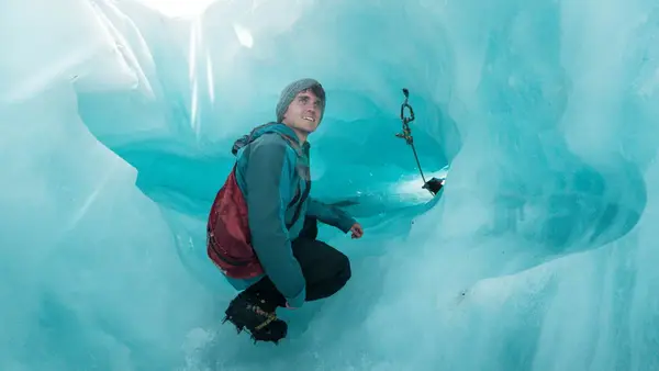 Man in an ice cave