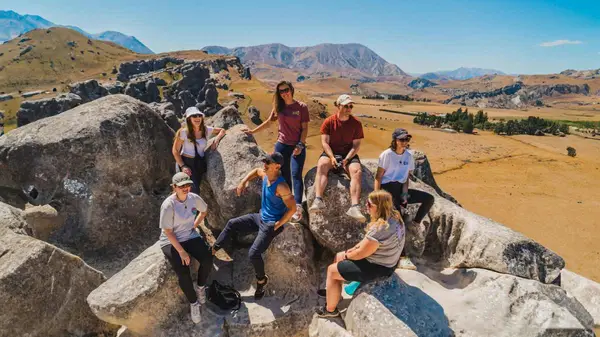 Group of people at Castle Hill in Christchurch