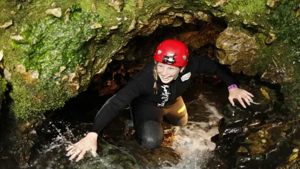 Woman in a cave in Waitomo