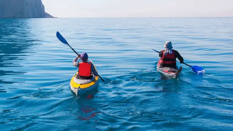 Two people kayaking in Paihia