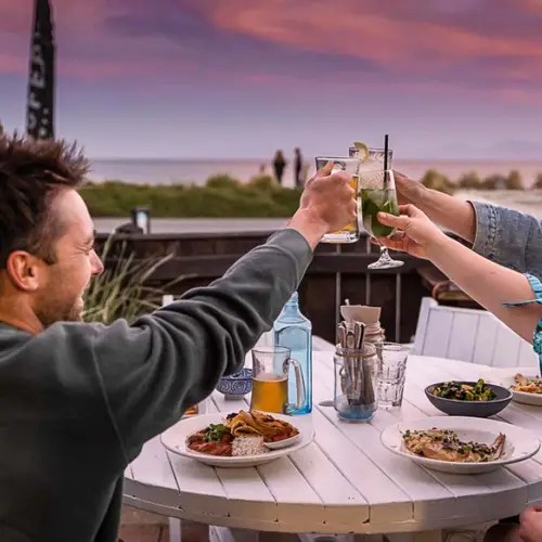 Group dining at Hooked on Marahau