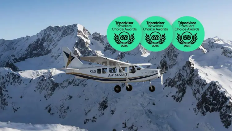 Small plane flying over the Southern Alps