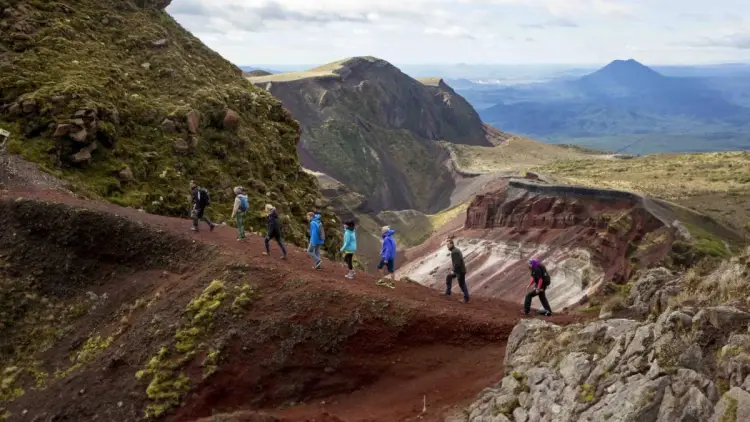 Group of people hiking Mount Tarawera