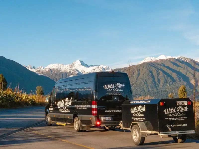 A photo of a luxury Mercedes sprinter tour van for small group adventure and premium tours in New Zealand with Wild Kiwi.