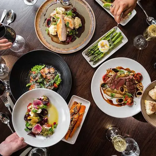Table of food at Bistro Lago