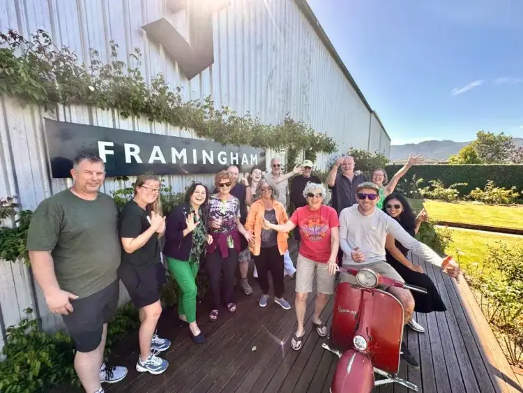 Group of people at Framingham vineyard in Marlborough