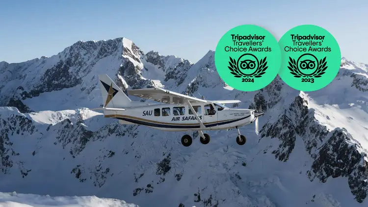 Air Safari plane flying over the Southern Alps