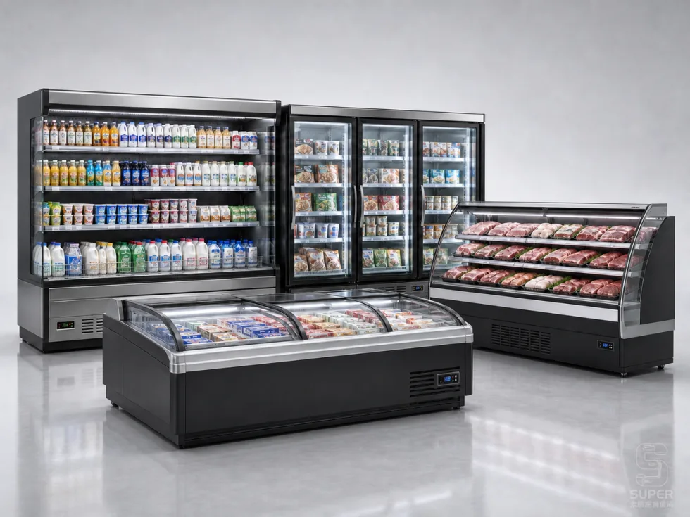 Supermarket display refrigeration equipment for fresh food and beverage retail