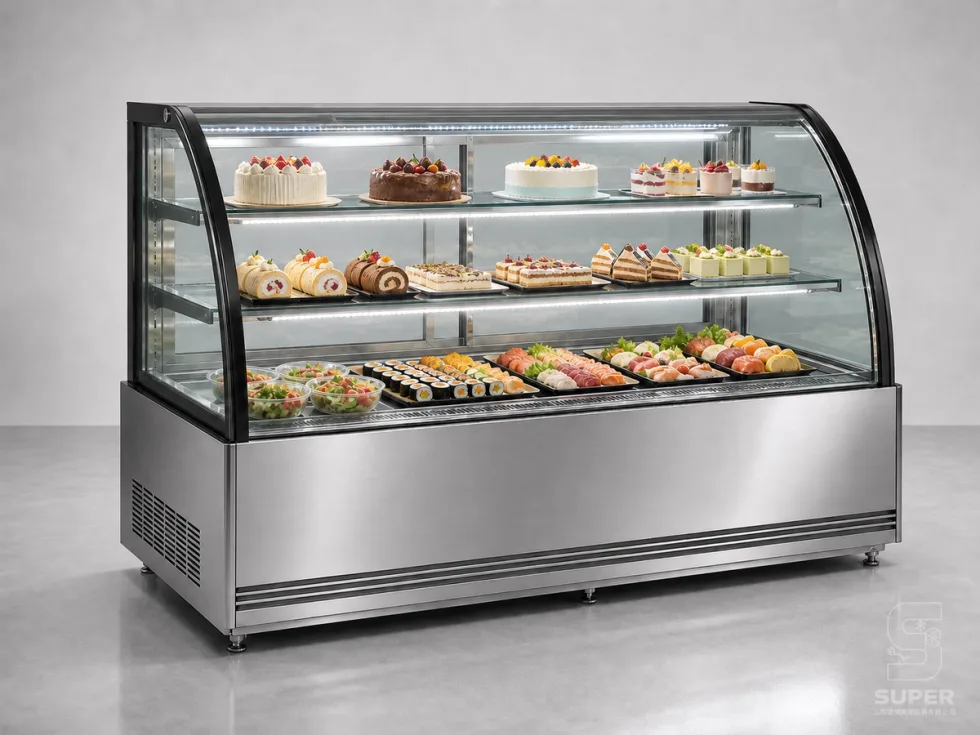 Commercial refrigerated showcase for cake sushi and deli food display