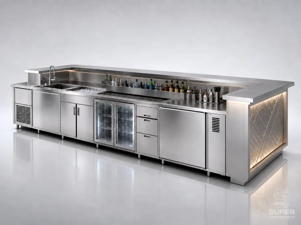 Custom front bar counter for restaurant and beverage projects
