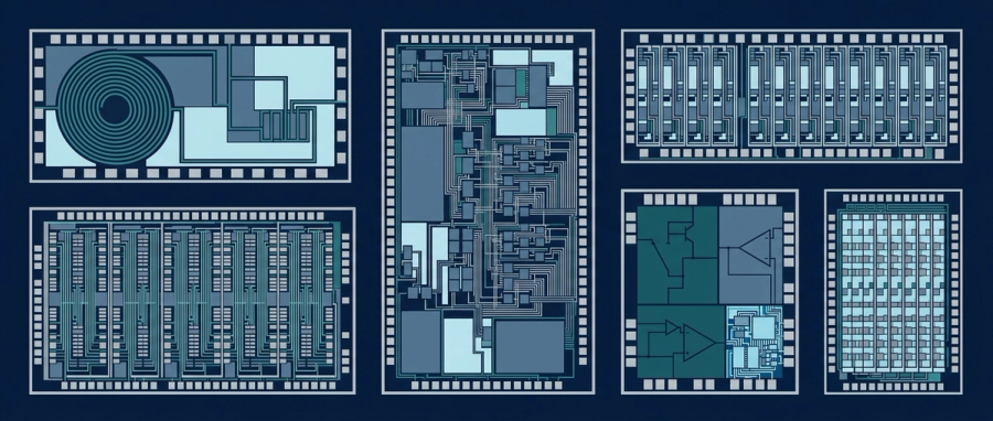 Abstract image of some cryogenic CMOS IC dies