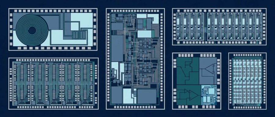 Abstract image of some cryogenic CMOS IC dies