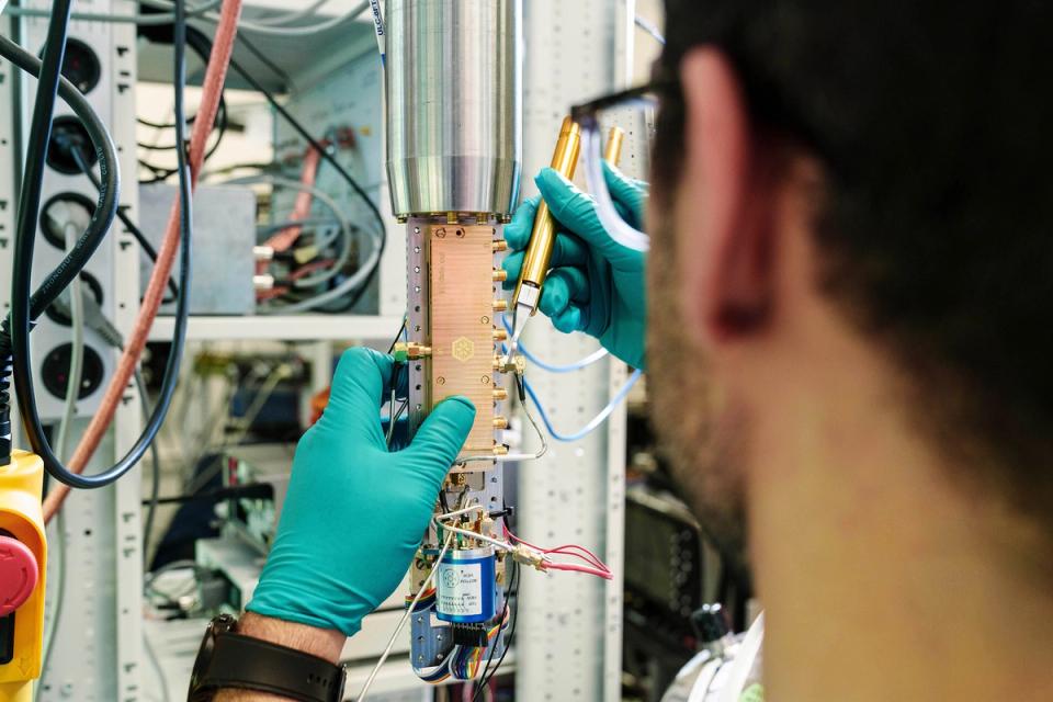 An image of a cryogenic switch in a lab environment.