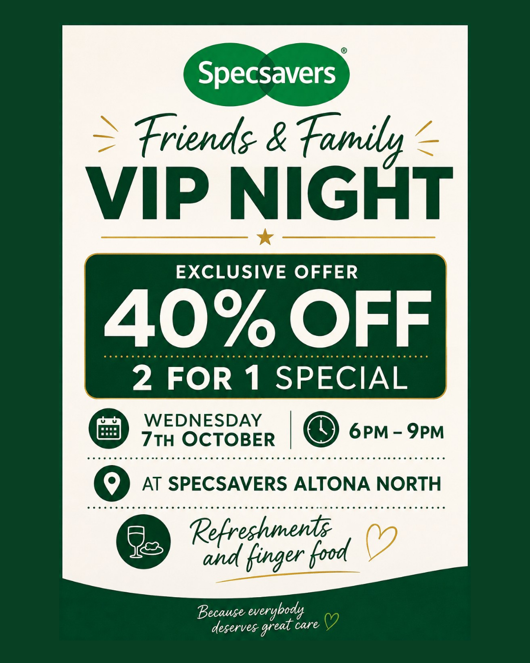 Specsavers Friends & Family VIP Night poster