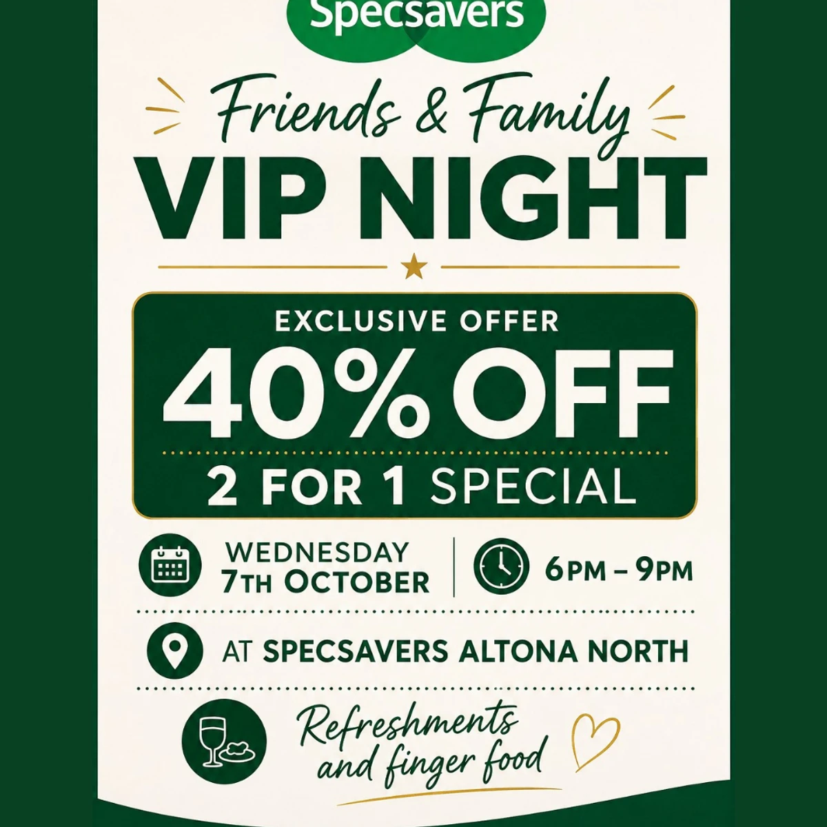 Specsavers Friends & Family VIP Night poster