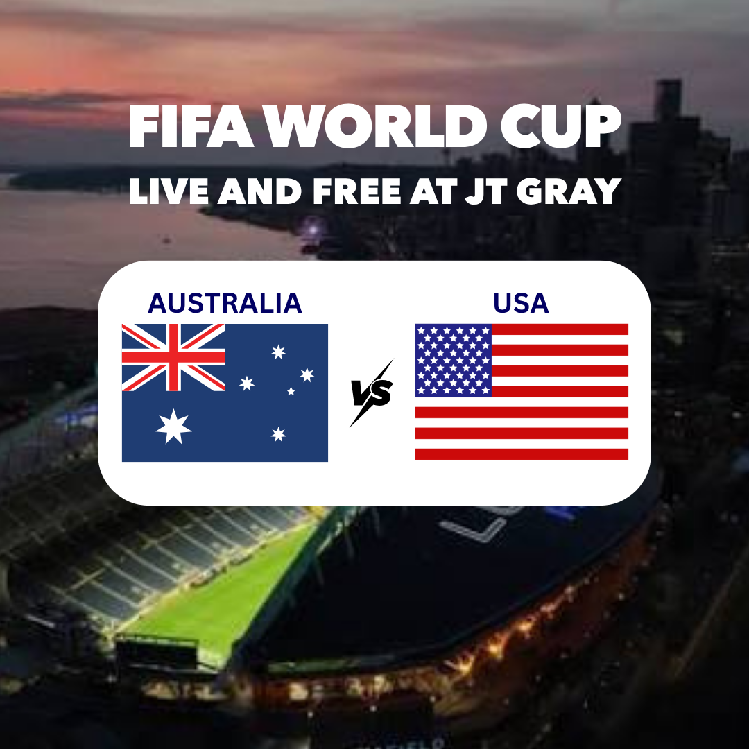 photo of Australian and US flags against back drop of Seattle Stadium