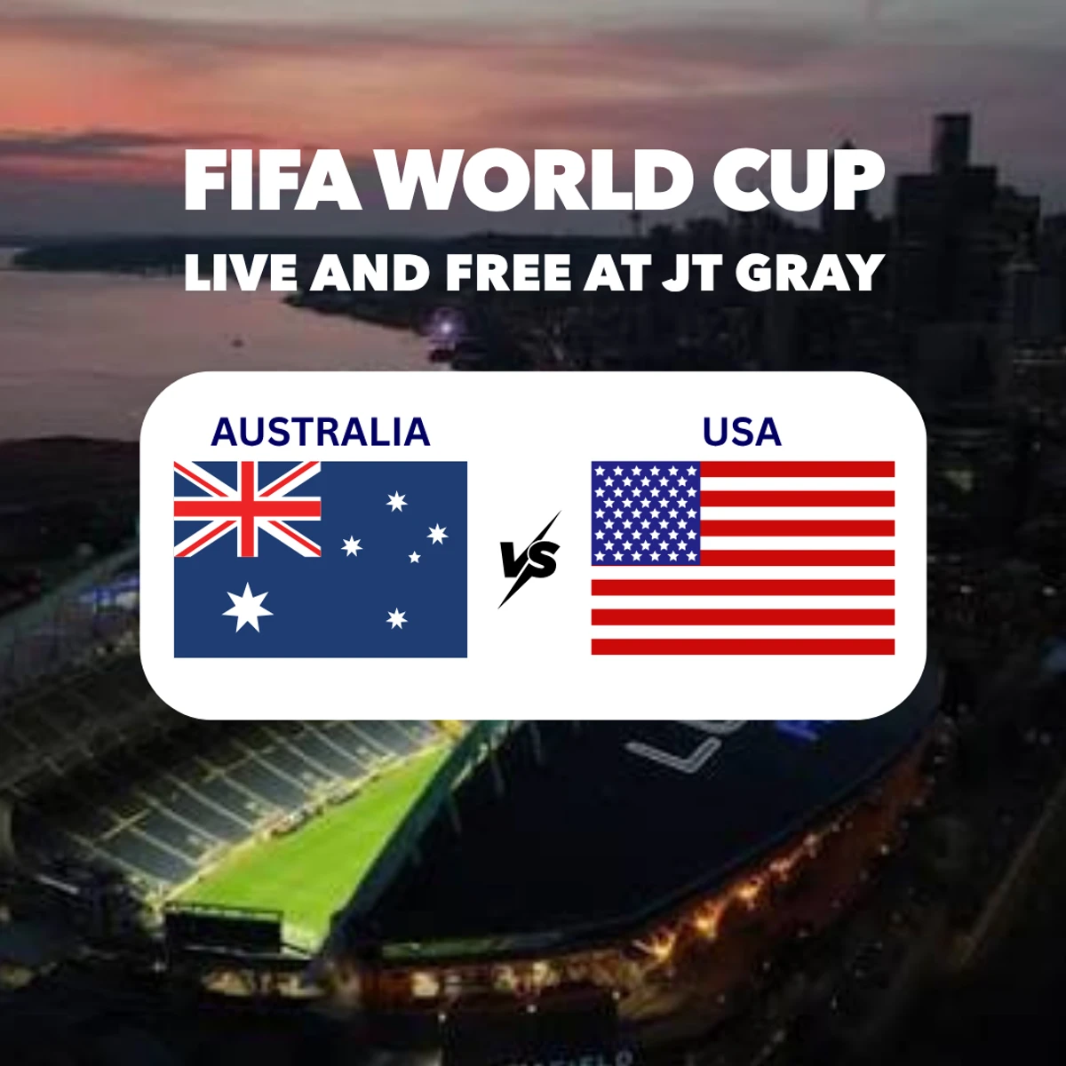 photo of Australian and US flags against back drop of Seattle Stadium