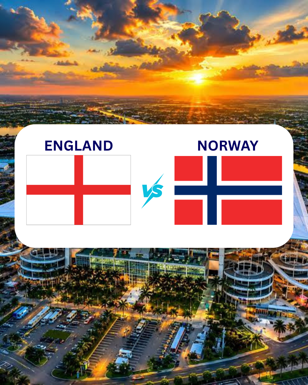 photo of England and Norway flags against back drop of Miami Stadium
