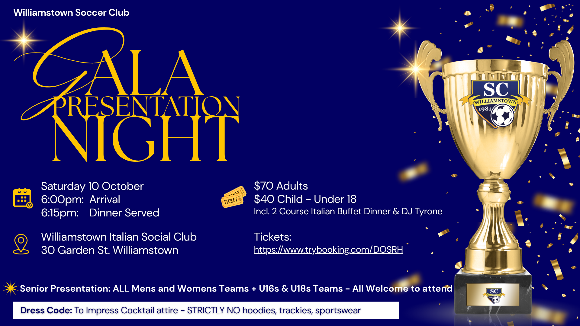 WSC Gala Presentation Dinner & Awards Night 2026 - Tix Now On Sale !