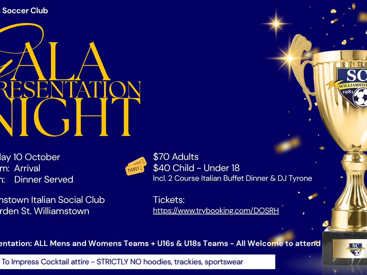 WSC Gala Presentation Dinner & Awards Night 2026 - Tix Now On Sale !