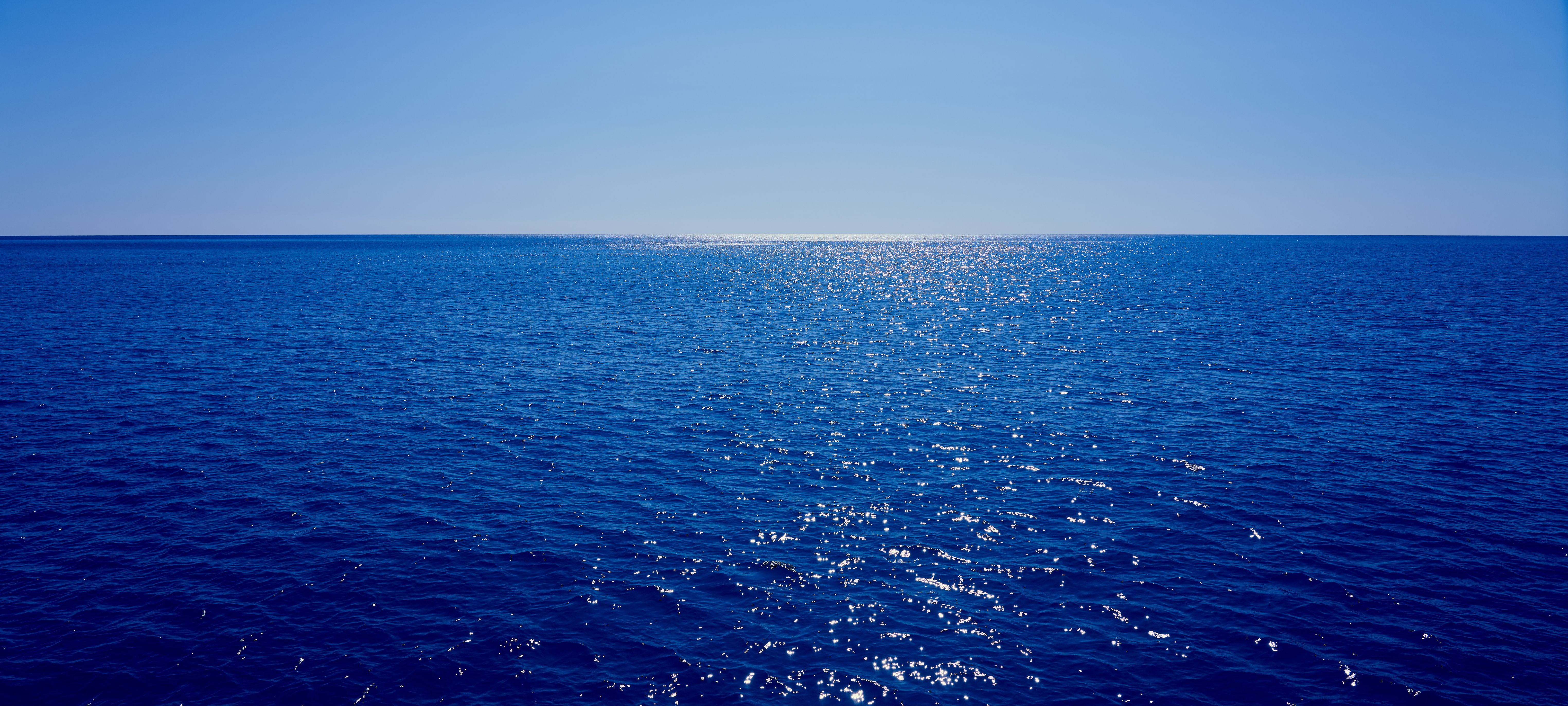 Open ocean stretching to the horizon under a clear blue sky