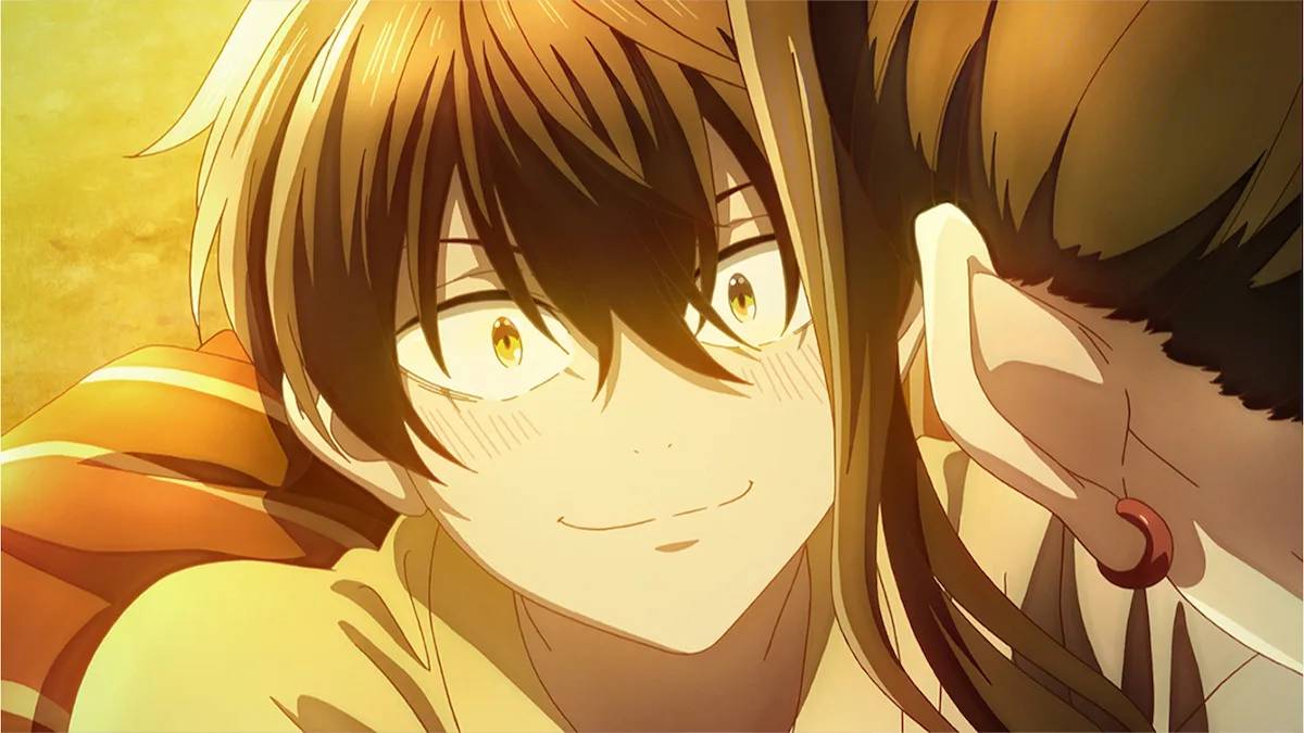 Kihachi and Inako in warm golden light in Kyoto Animation's Sparks of Tomorrow