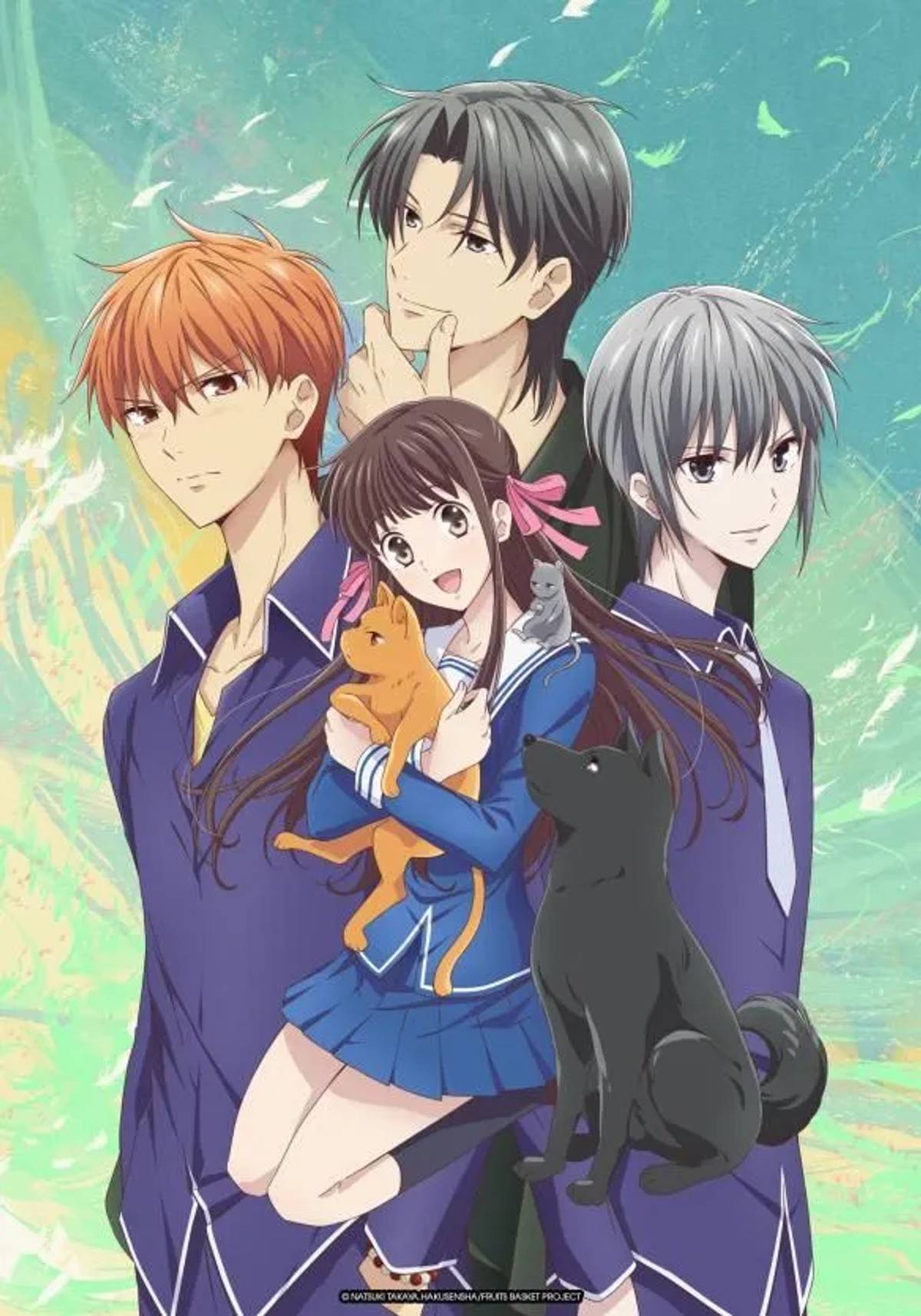 Fruits Basket 2019 anime promotional visual featuring Tohru, Kyo, Yuki and Shigure