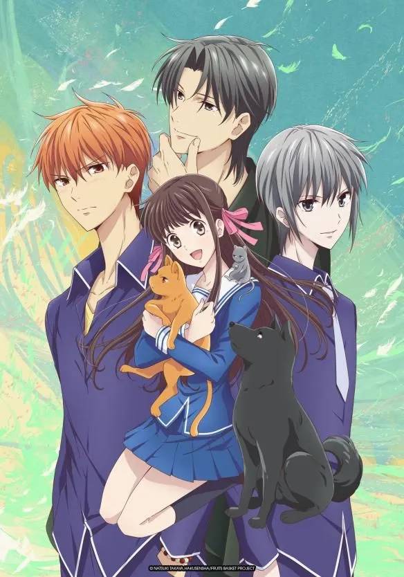 Fruits Basket 2019 anime promotional visual featuring Tohru, Kyo, Yuki and Shigure