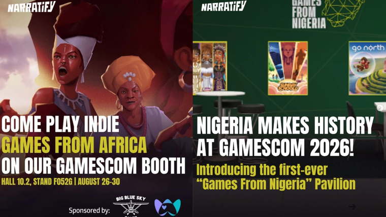 Two illustrations of our mission at gamescom. Games from Africa Booth and Fames from Nigeria professional booth.