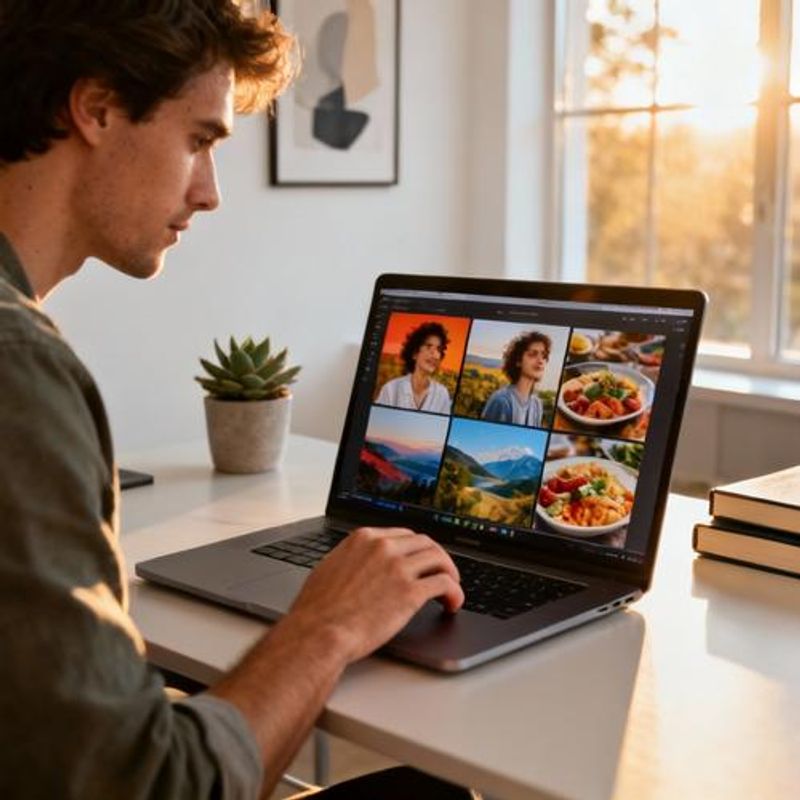 Person selecting the best photo for their dating profile