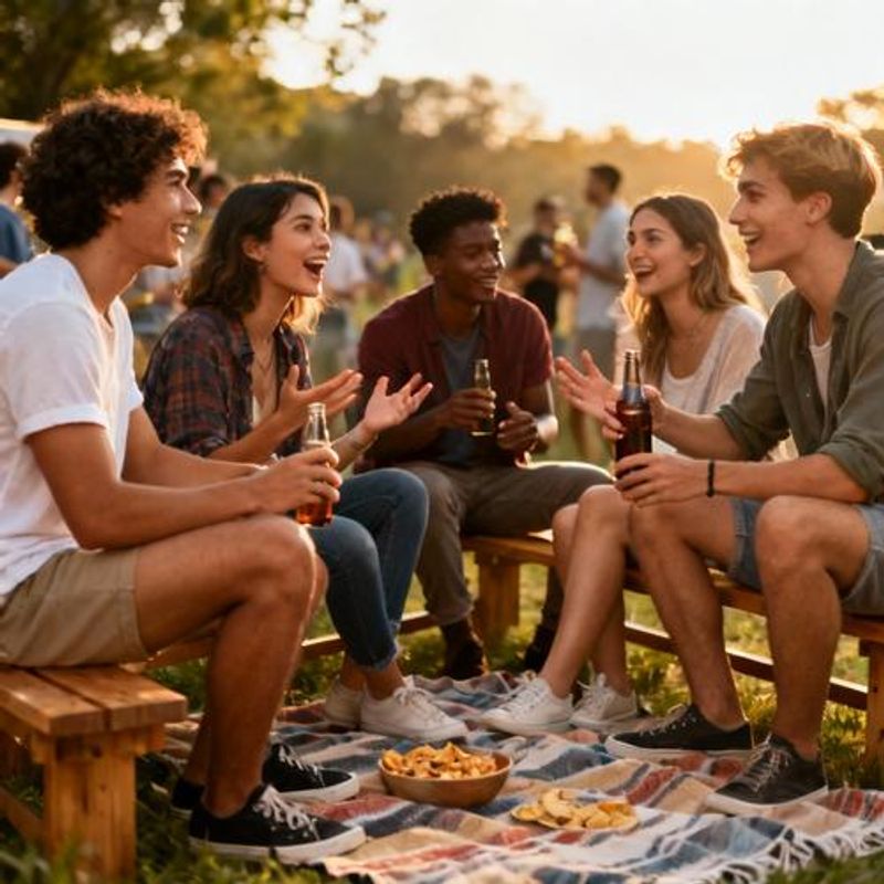 Diverse group of friends socializing naturally at outdoor event