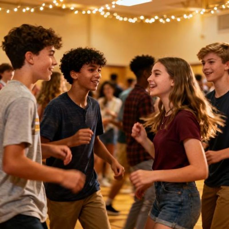Teenagers socializing in a group setting at a school event or community gathering