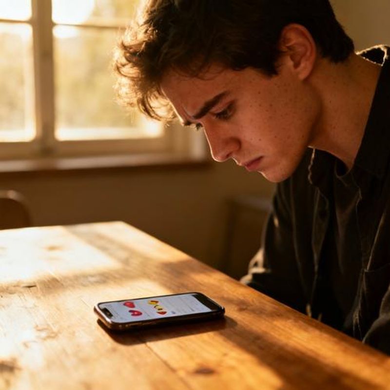 Frustrated single person looking at their phone with few Tinder matches