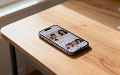 Professional smartphone displaying Raya dating app interface on modern desk setup