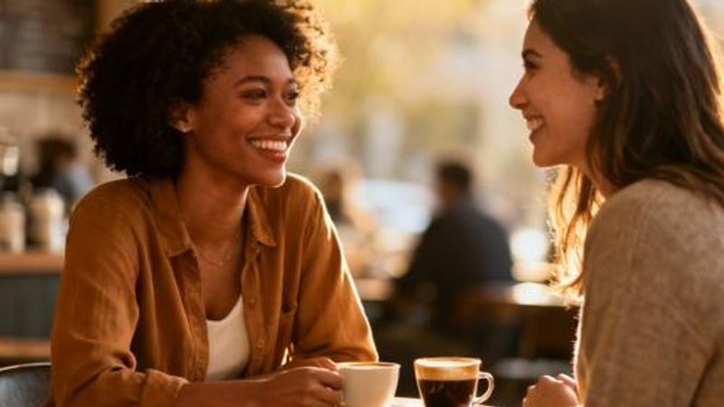 Two women having coffee and connecting in a cozy café setting