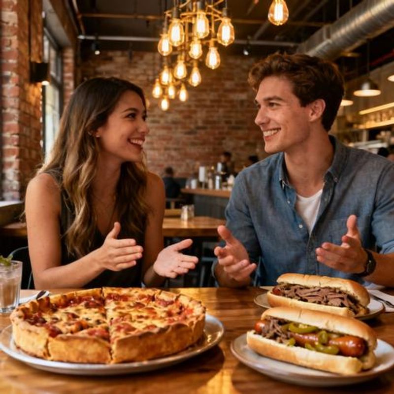 Successful first date couple at popular Chicago restaurant