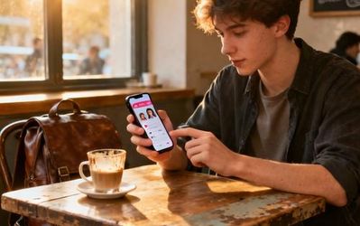 Person creating attractive dating app profile on smartphone