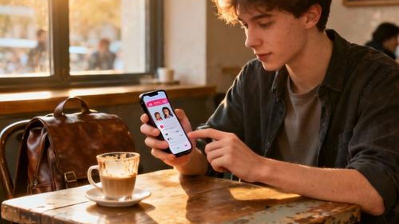 Person creating attractive dating app profile on smartphone