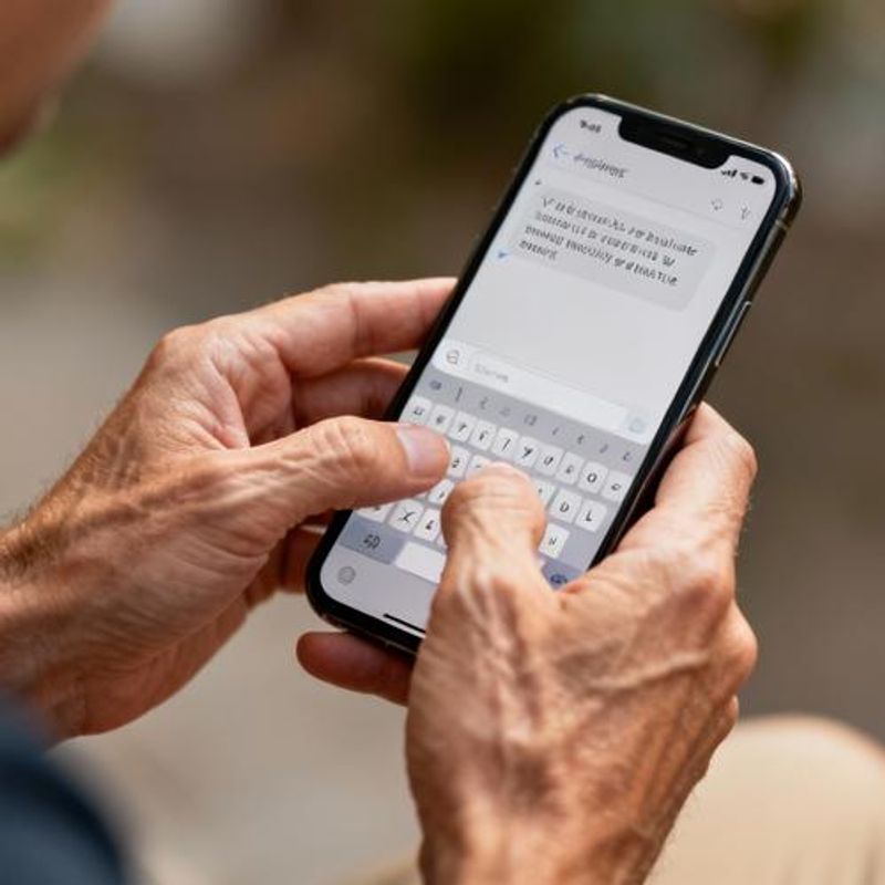 Close-up of hands typing heartfelt message on smartphone keyboard