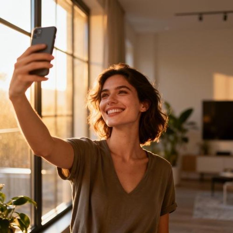 Person taking an attractive profile photo in natural lighting with smartphone