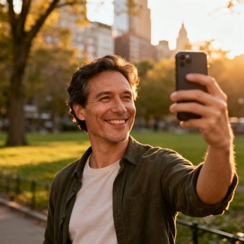 Person taking a genuine selfie for dating profile outdoors