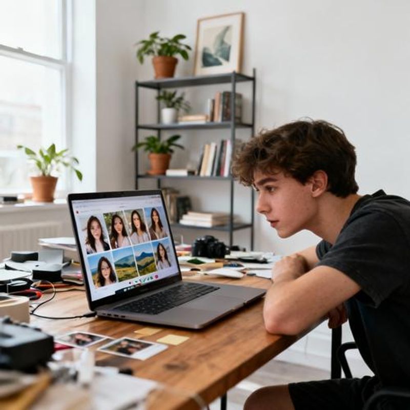 Person carefully selecting photos for their dating profile