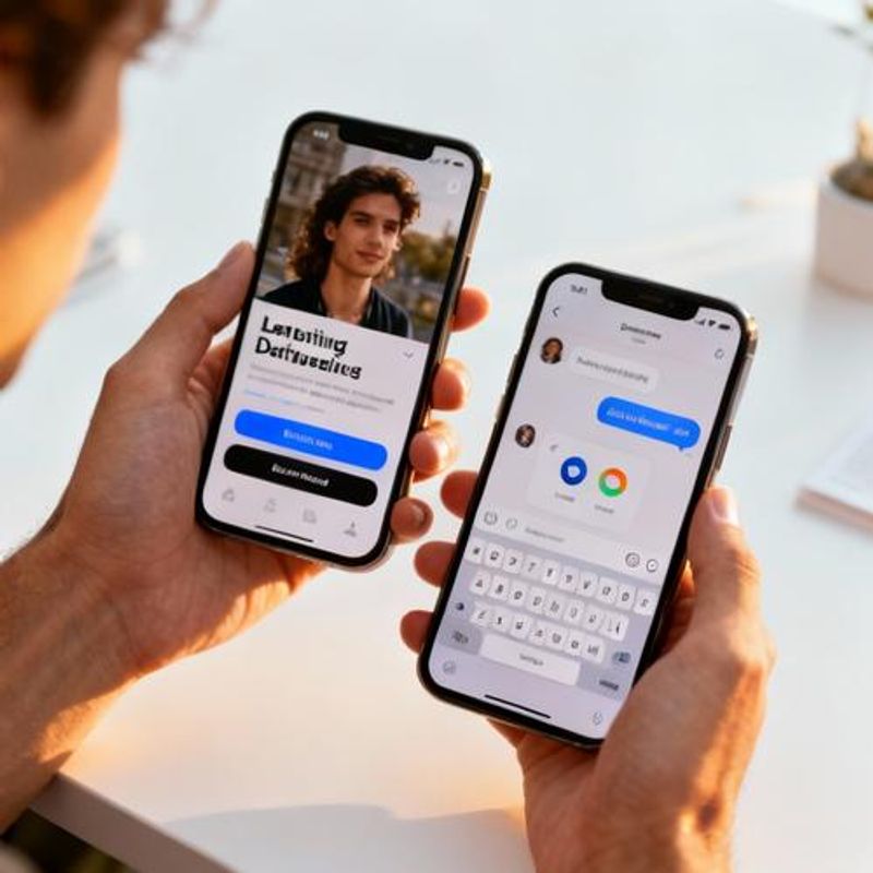 Split screen showing different dating app interfaces with accessibility features