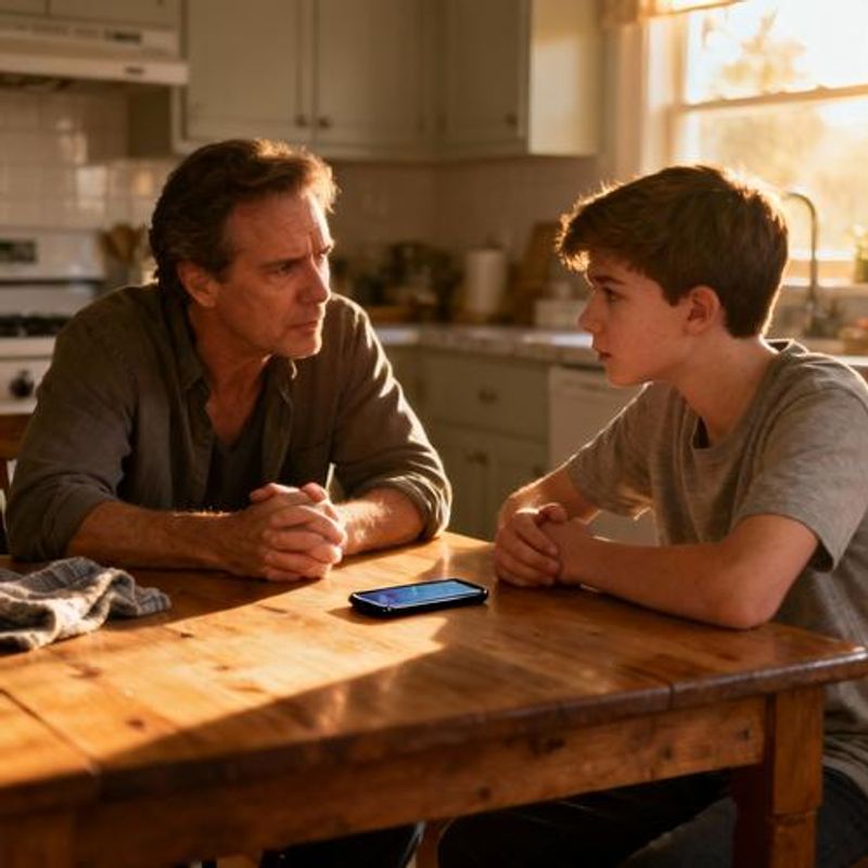 Parent and teenager having an open conversation about digital safety and relationships