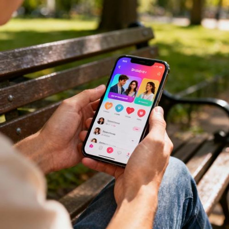 Person using Her dating app on smartphone in natural setting