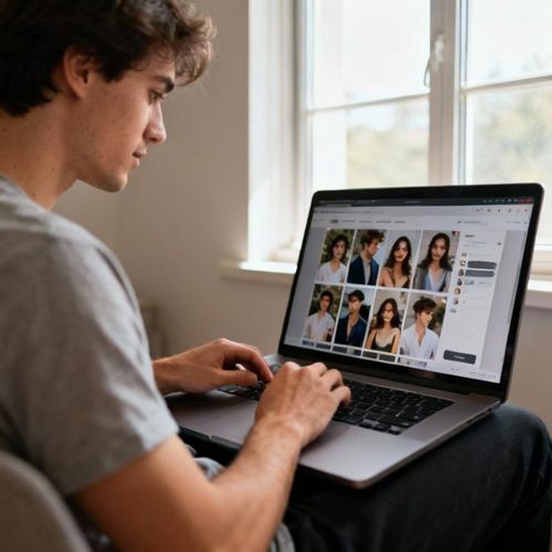 Person carefully selecting the best photos for their dating profile