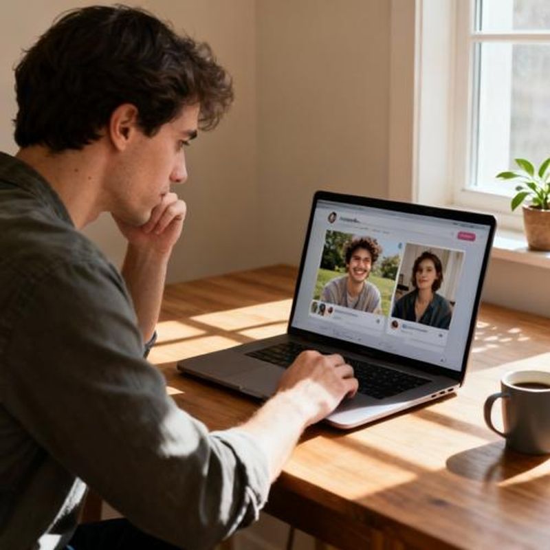 Person creating an authentic dating profile with genuine photos