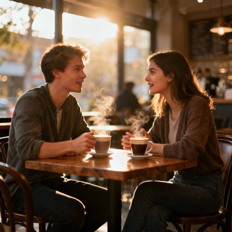 Couple having meaningful conversation during coffee date