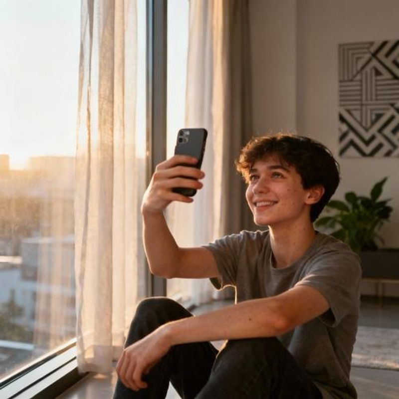 Person creating an attractive dating profile on smartphone with good lighting