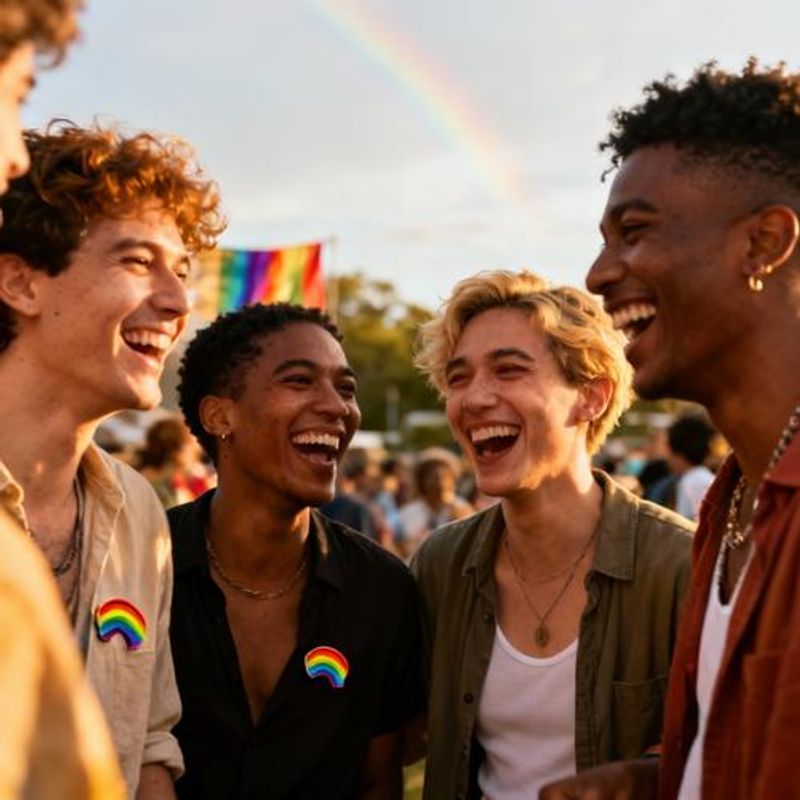 Diverse group of LGBTQ+ friends socializing at community event